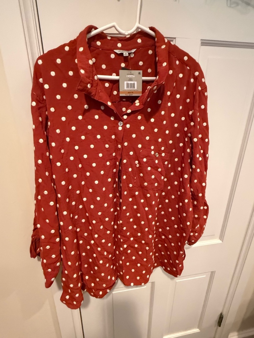 NWT Women’s John Mark Rust Red Polka Dot Button-Front Top 3X